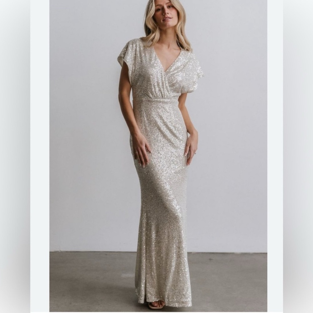 Baltic Born Elegant Silver Sequin Gown XL